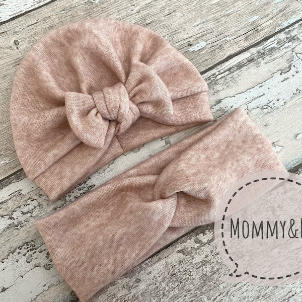Pink WINTER Turban set Mommy and Me, Baby Girl Turban, Baby Mütze, Turban Bow Hat, Warm hat for kids