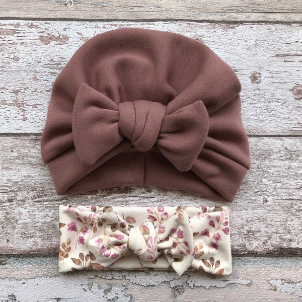 Chapeau turban d'HIVER violet avec noeud, turban bébé fille, bébé mütze, bonnet turban noeud, chapeau chaud pour enfants