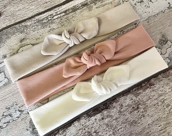 Conjunto de 3 diademas de nudo Baby Bow, diadema de nudo superior rosa, diadema pequeña para recién nacidos, pequeño conjunto de diademas