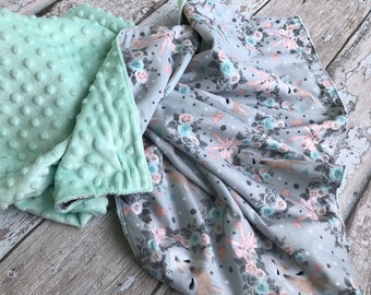 Minky Baby blanket in Mint color, Baby blanket with Deer, Kids blanket, Swaddle blanket, Minky lovey, Summer baby blanket