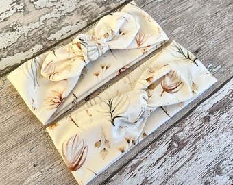 Creme Floral Baby Headband Set: Cotton Bow Knot Headband