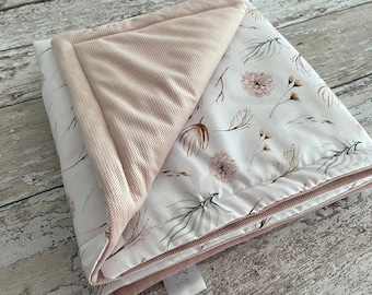 Lichtroze babydeken met bloemen, zachte fluwelen deken voor kinderen, katoenen babydeken, plaid, stepdecke, quiltdeken