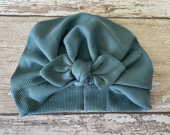 Petrol blue Turban Hat with bow, Blue Baby Turban, Toddler hat with big bow for girls