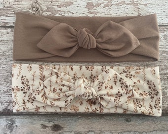 Brown Baby Bow knot headband, Floral and brown baby headbands