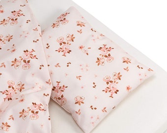 Ensemble de linge de lit floral rose, ensemble de literie, housse de couette et d’oreiller, linge de lit en coton pour filles, ensemble de lit bébé