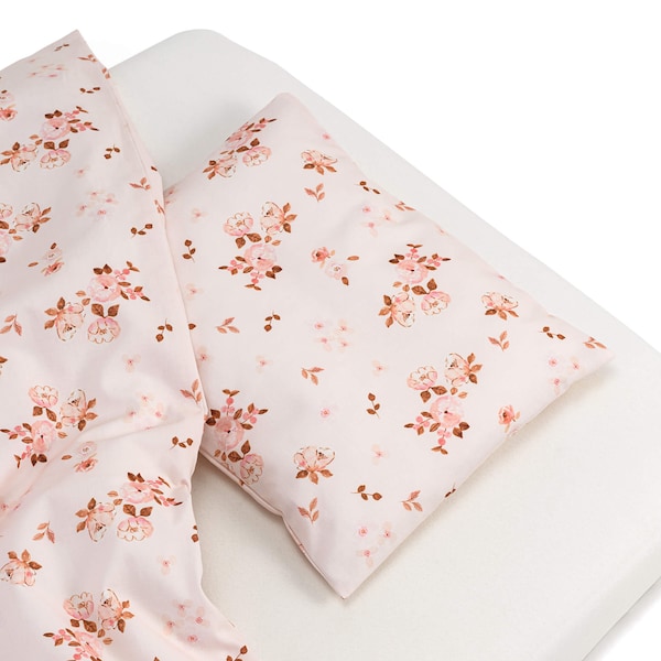 Ensemble de linge de lit floral rose, ensemble de literie, housse de couette et d’oreiller, linge de lit en coton pour filles, ensemble de lit bébé