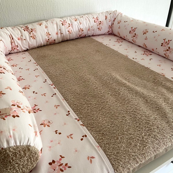 Pink Changing pad, Baby changing mat, Floral changing pad, Frottee changing pad 75 x 75 cm