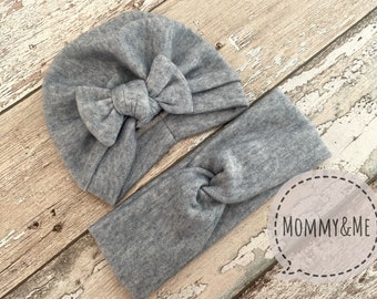 Blue WINTER Turban set Mommy and Me, Baby Girl Turban, Baby Mütze, Turban Bow Hat, Warm hat for kids
