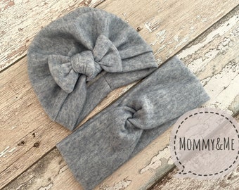 Blauer WINTER Turban Set Mommy and Me, Baby Mädchen Turban, Baby Mütze, Turban Schleifenmütze, warme Mütze für Kinder