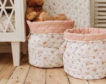Toy storage basket for nursery, large storage bin, toy organiser, floral toy storage bag for girls room