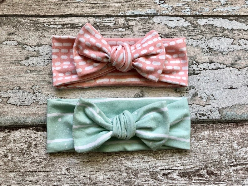 newborn headband,Baby turban headband,Pink and Pastel Colors Bow knot headband Set,Baby Bow knot headband,Green striped headband for girls