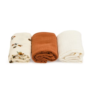 Floral Muslin Cloth Set of 3, burp cloth set, muslin cloth 60x60cm, Mulltücher 3er Set