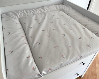 Matelas à langer hydrofuge gris clair, matelas à langer lavable, matelas à langer floral, matelas à langer résistant à l'eau