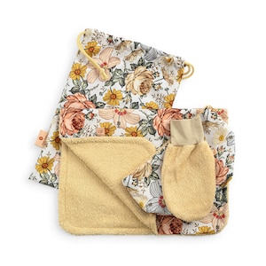 Changing pad set vintage flowers, utensil basket and wash cloth set, baby gift set, baby shower gift set