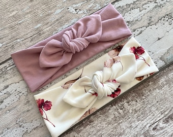 Lila Baby Bow Knoten Stirnband mit Blumen, Floral und Lila Baby Stirnbänder