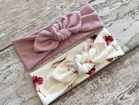 Purple Baby Bow knot headband with flowers, Floral and Purple baby headbands