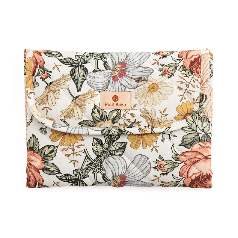 Vintage Flowers Diaper changing clutch, Travel Changing mat, Diaper Pouch, Portable baby changing pad image 1