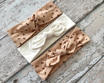 Peach Baby headband, Creme and peach baby headbands with bow, twisted floral headband