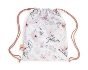 Gray Gym bag for girls with Magnolia, Turnbeutel, Shoe bag