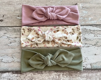 Baby Bow Knotenstirnband, Grüne und Lila Babystirnbänder