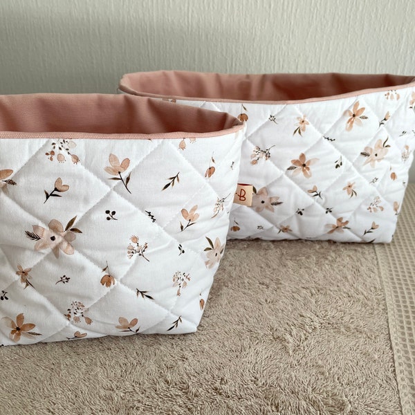 Floral Utensilo Storage Basket, Diaper Storage Basket, Cotton Basket, Nursery Basket, Diaper caddy