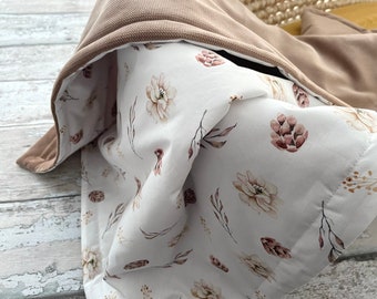 Light brown Baby Blanket with flowers, Soft Velvet blanket for Children, Cotton Baby Blanket, Blanket throw, Steppdecke, Quilt blanket