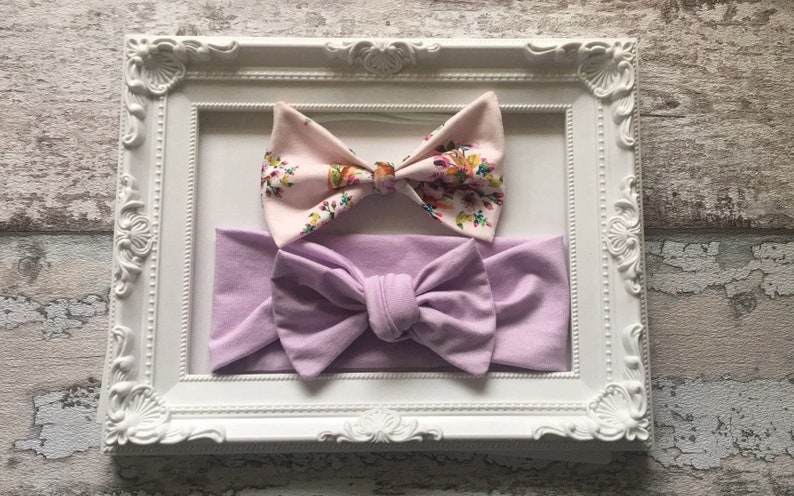 Set of 2 Baby turban headband Purple Baby Bow knot headband Set Flat bow Nylon headband for girls newborn headband