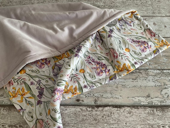 Purple Baby Blanket with flowers, Velvet blanket for girls, Quilt blanket