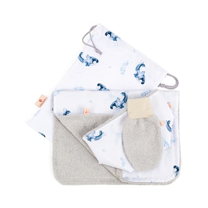 Baby care set Whales -water repellent changing pad,utensil basket and wash cloth,new baby gift set,gift for new parents, baby boy gift
