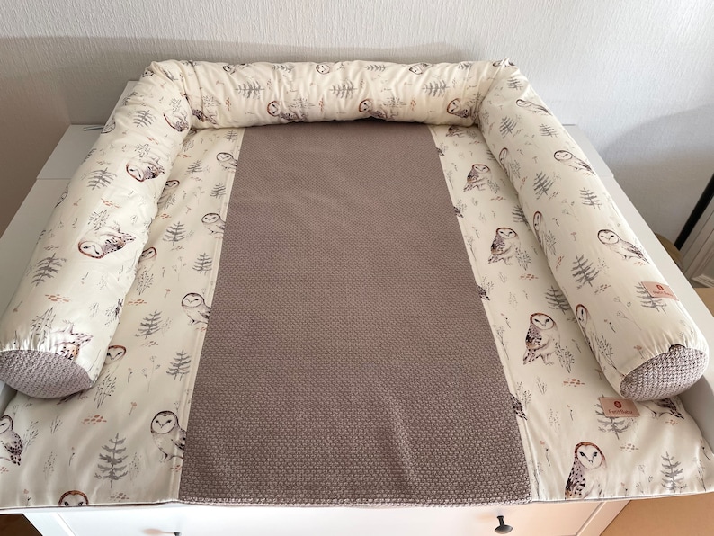 Owl Print Changing Pad Set: Taupe Frottee Cover, Waterproof Lining image 4
