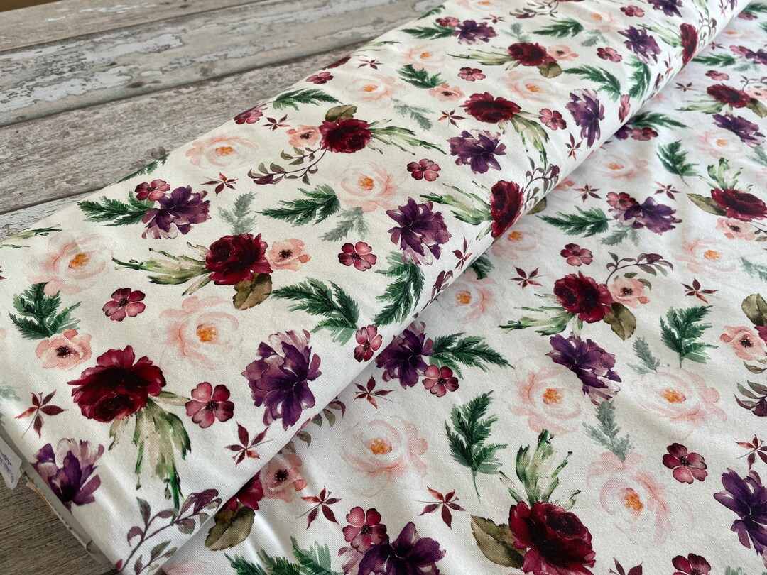 Floral Print Jersey Fabric, Jersey Knit Fabric, Children Fabric, Red
