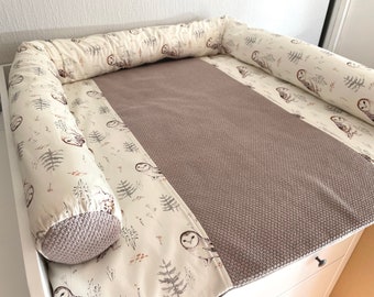 Beige and Gray Changing pad with Birds, Changing mat with Owls, Frottee changing pad 75 x 75 cm