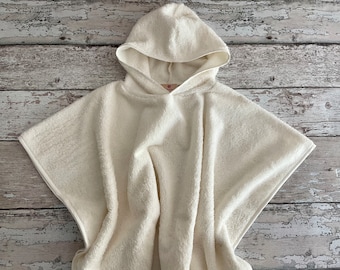 Bath poncho for kids, badeponcho, frottee hooded bath towel for baby, white bath poncho