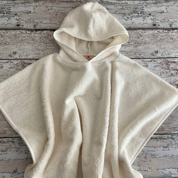 Bath poncho for kids, badeponcho, frottee hooded bath towel for baby, white bath poncho