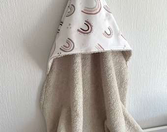 Gray Hooded bath towel with Rainbows for babies, Gray frottee towel, Kapuzenhandtuch , Baby Badetuch