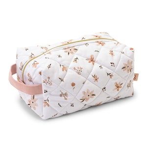 Cosmetic case, Toiletry bag, white floral cosmetics pouch, toiletry bag for women and kids, Travel MakeUp bag, white vanity bag