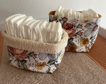 Utensilo, Vintage Flowers Storage Basket, Water resistant Diaper Storage Basket, Diaper caddy Basket