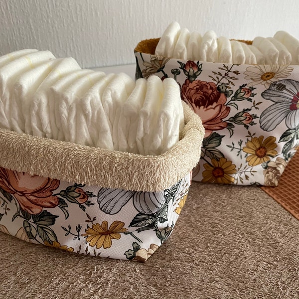 Utensilo, Vintage Flowers Storage Basket, Water resistant Diaper Storage Basket, Diaper caddy Basket