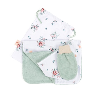 Baby care set Wild roses - water repellent changing pad,utensil basket and wash cloth,new baby gift set,gift for new parents, baby girl gift