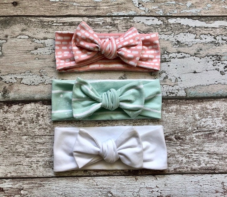 newborn headband,Baby turban headband,Pink and Pastel Colors Bow knot headband Set,Baby Bow knot headband,Green striped headband for girls