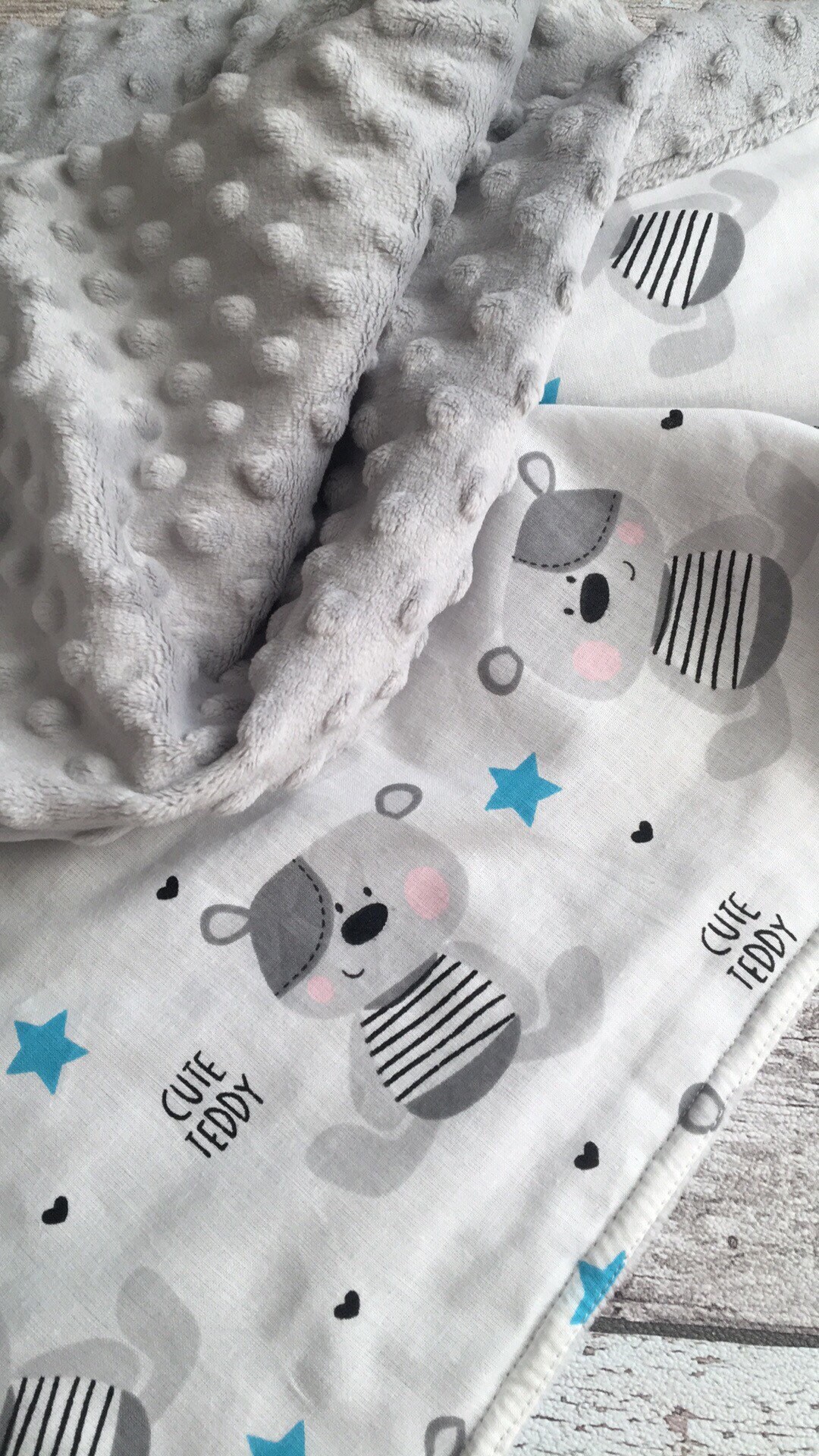 Teddy Bear BlanketGray Minky Baby BlanketBaby Boy Etsy