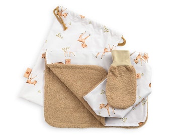 Ensemble de matelas à langer Biche, panier à ustensiles et gant de toilette, nouvel ensemble cadeau pour bébé, cadeau pour nouveaux brevets, ensemble cadeau baby shower