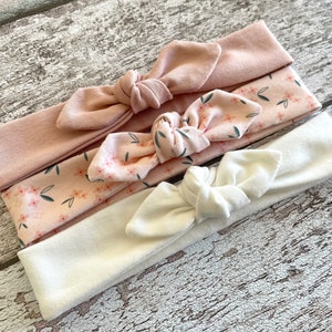 Set med 3 rosa babyhakband med rosett, set med rosa toppknut, litet hårband för nyfödda