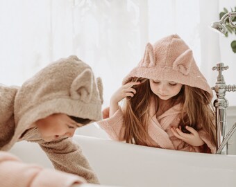 Bathrobe for kids, baby bathrobe, pink hooded bathrobe