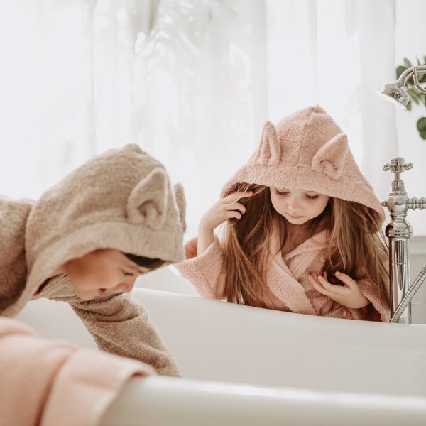 Bathrobe for kids, baby bathrobe, pink hooded bathrobe