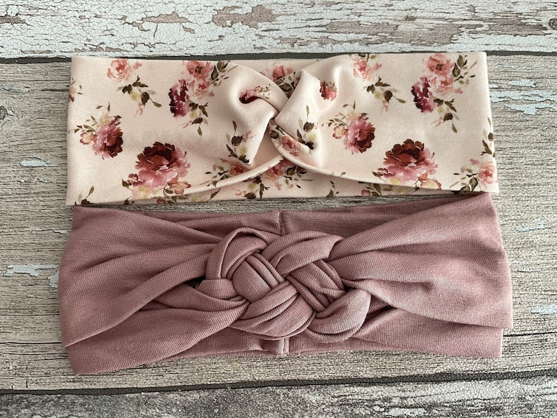 Mauve and floral Baby headbands, Floral twisted and mauve sailors knot headband, toddler headband, newborn girl gift Twisted+sailors knot