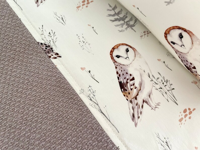 Owl Print Changing Pad Set: Taupe Frottee Cover, Waterproof Lining image 2