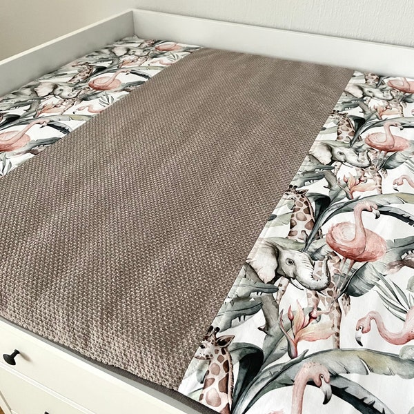 Taupe Changing pad with Animals, Wrapping pad, changing pad jungle, Frottee changing pad 75 x 75 cm