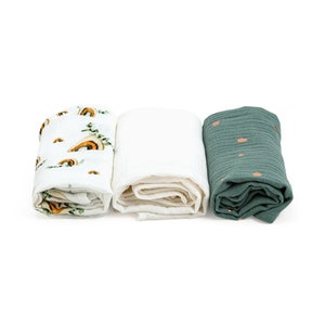 Rainbows Muslin Cloth Set of 3, burp cloth set, muslin cloth 60x60cm, Mulltücher 3er Set