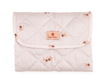 Diaper changing clutch with flowers , Travel Changing mat, Beige Diaper Pouch, Portable baby changing pad